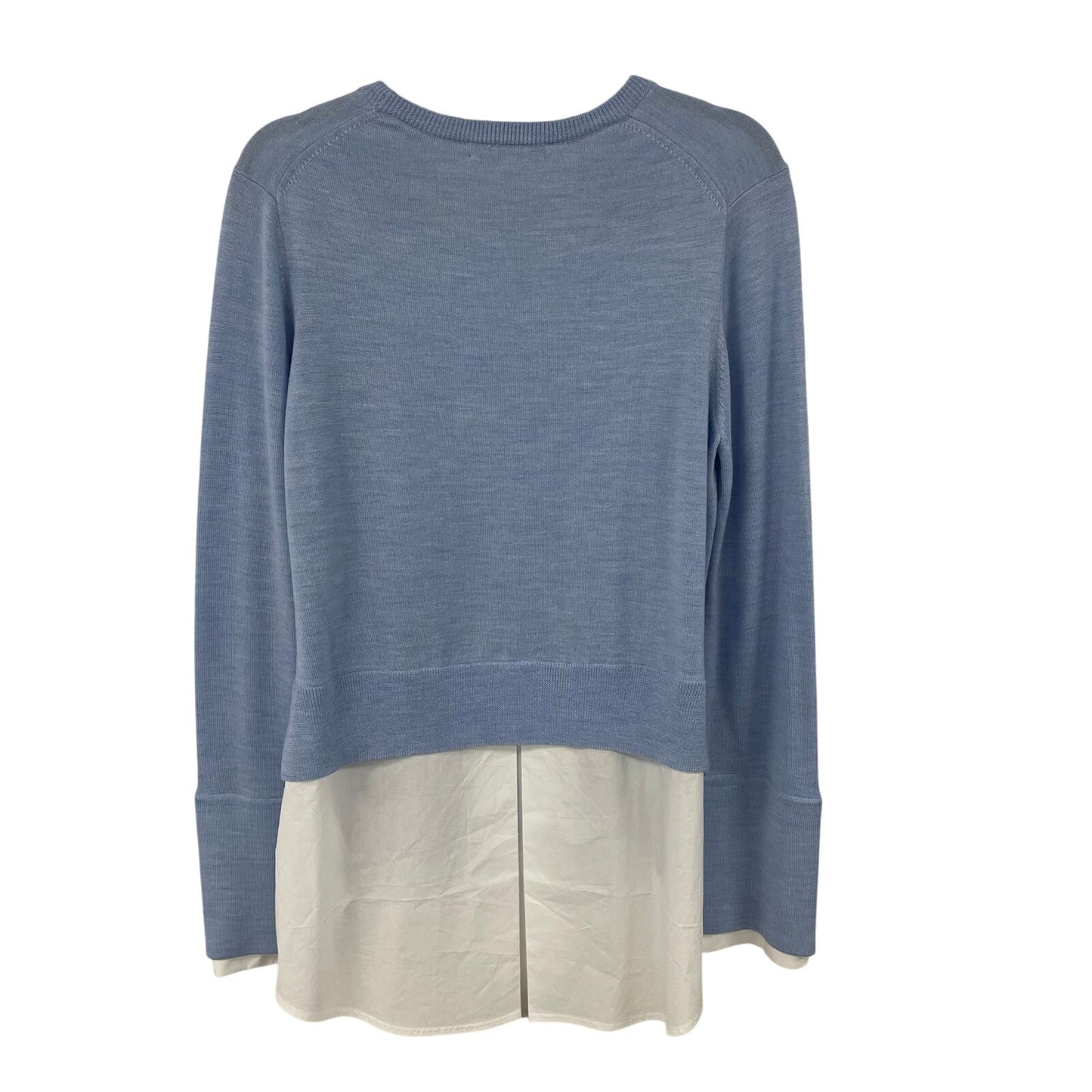 NWD Pearl by Lela Rose Sky Blue Wool Knit Poplin Detail Sweater Womens Large