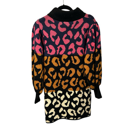Farm Rio Multicolor Mixed Leopards Long Puff Sleeve Sweater Dress Womens Size XS