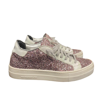 P448 Thea Sneaker in Pink Glitter Metallic Lace Up Womens Size 40 / US 9.5 - 10