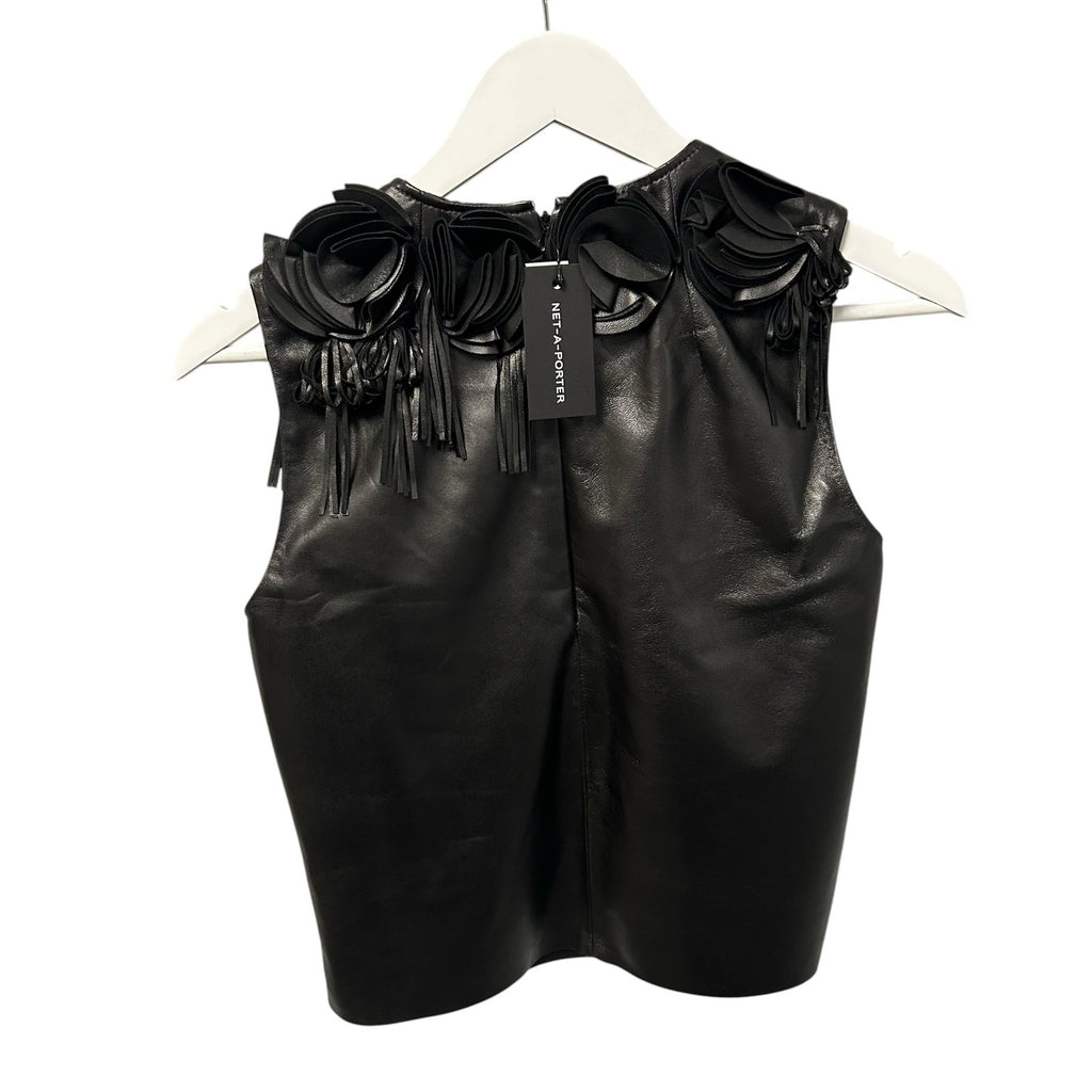 NWT Ulla Johnson Black Marlowe Floral Appliqué Sleeveless Leather Top Womens 2