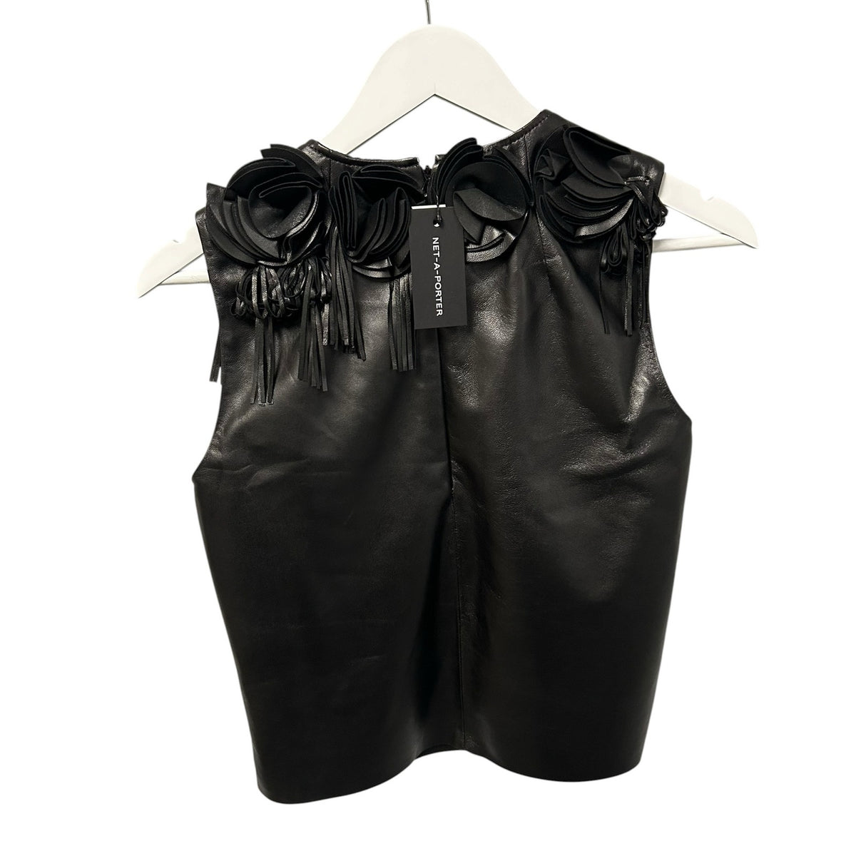 NWT Ulla Johnson Black Marlowe Floral Appliqué Sleeveless Leather Top Womens 2