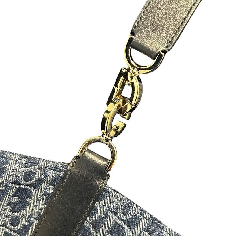 Christian Dior Toujours Blue Denim Oblique Jacquard Double Handle Tote Bag