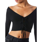 Alice + Olivia Sharee Cropped Pullover Black Tie Up Front Womens Size Small