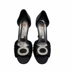 Manolo Blahnik Black Satin Jeweled Sedaraby Heels Crystal Buckle Size 38 / US 8