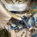 Zimmermann Aliane Roll Cuff Playsuit Khaki Floral Pure Linen Size AU 3 / US 10