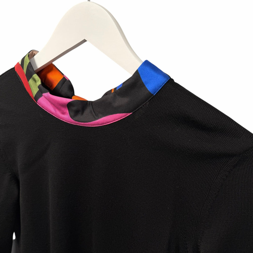 NWT Emilio Pucci Marmo Silk Collar Wool Jumper Sweater Black Tie Back Size Small