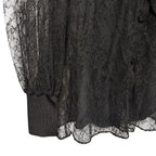 NWT Givenchy Black Lace Button Front Lavaliere Silk Tie Neck Blouse FR 36 / US 4