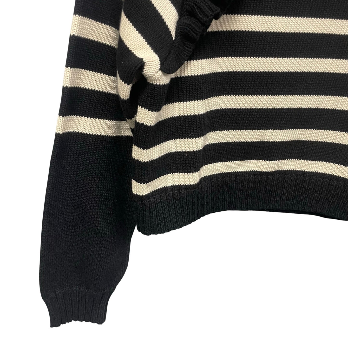 Cleobella Blair Sweater Black Cream Striped Ruffle Accent Crewneck Size Medium