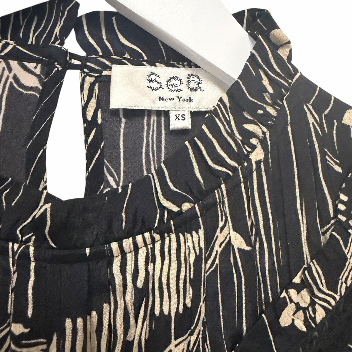 Sea New York Sunniva Mini Dress Black Beige Floral Print Size XS Boho Neutral