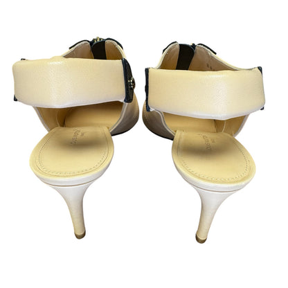 NEW Louis Vuitton Cream Black Calf Leather Allure Slingback Pump Womens 39