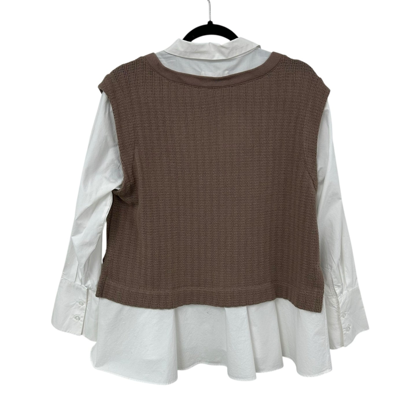 by Anthropologie Twofer Sweater Vest in Deep Mink and White Womens Size Medium