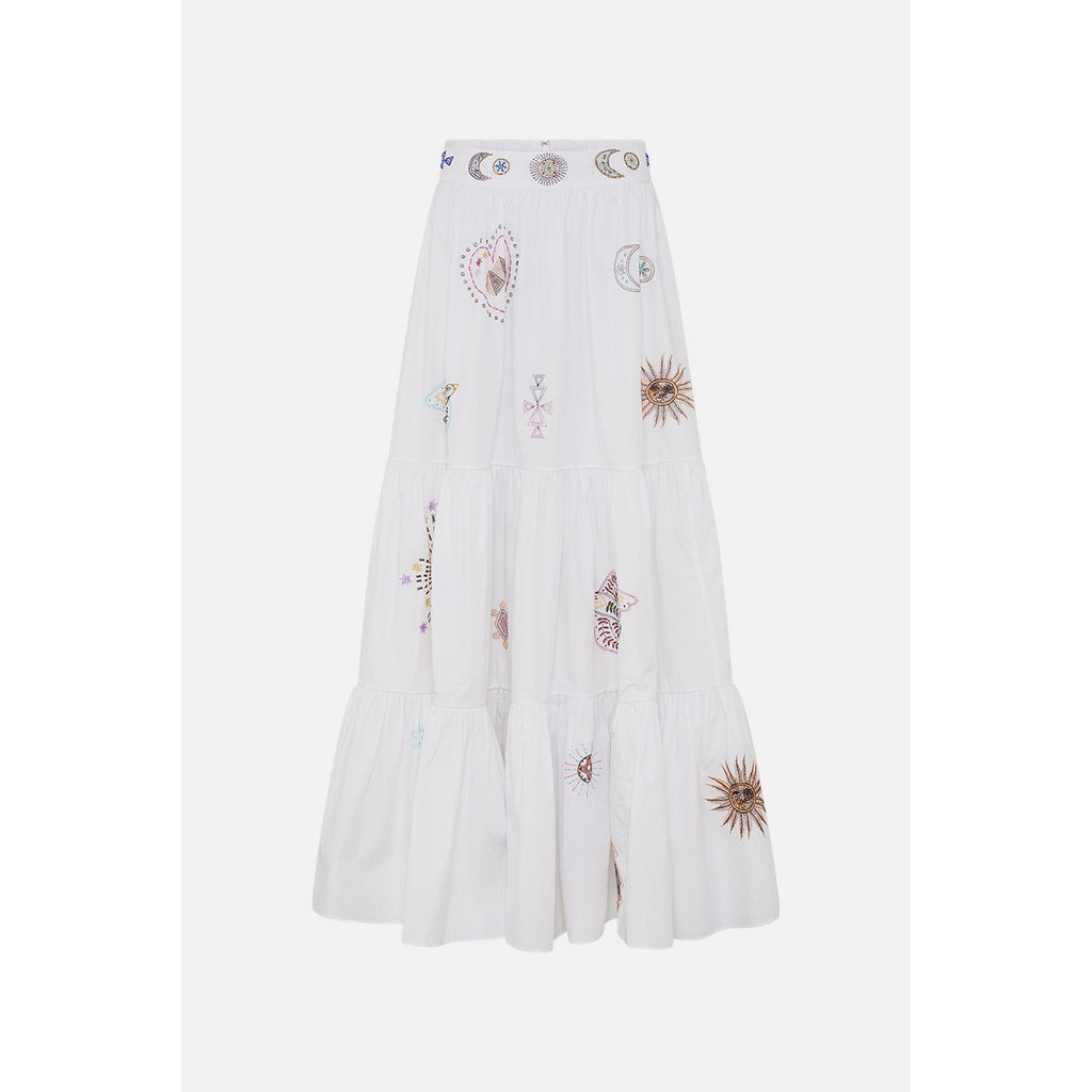 NWT Camilla Living In Colour High Waisted Tiered Maxi Skirt Hand Embroidered XS