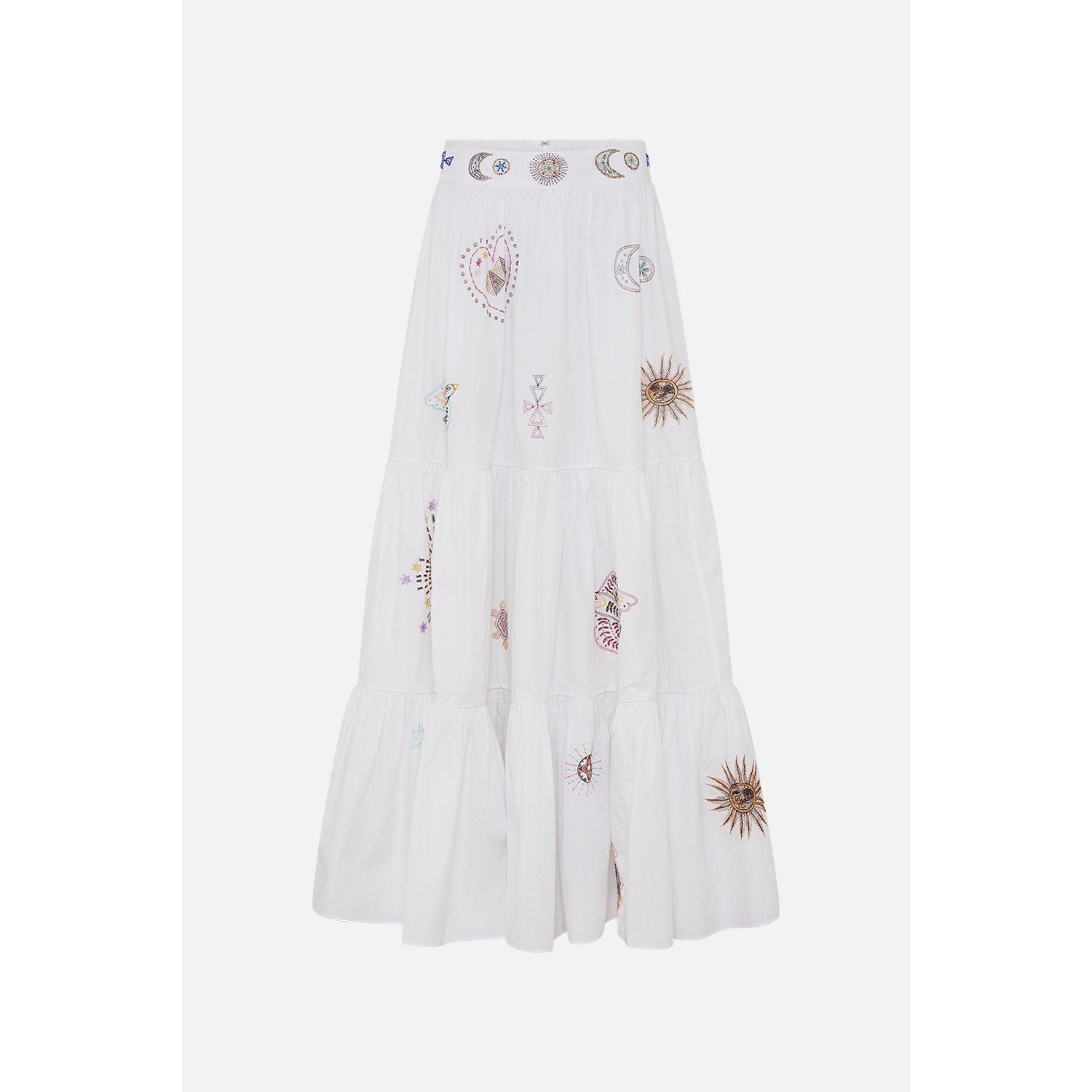 NWT Camilla Living In Colour High Waisted Tiered Maxi Skirt Hand Embroidered XS