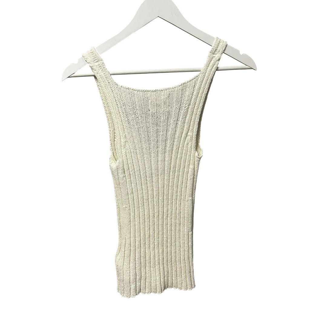NWT KHAITE Glaze Ivory Val Ribbed V Neck Cotton Blend Knit Tank Top Womens XS