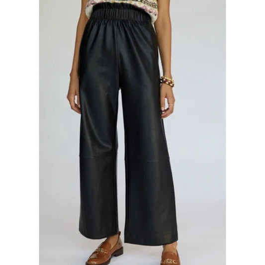 NWT Avec Les Filles Black Vegan Faux Leather Pull On Pants Womens Small