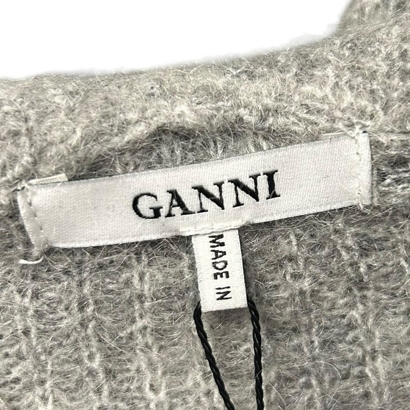 NWT Ganni Gray Mohair Wool Blend Callahan Knit Pullover Hoodie Womens Small