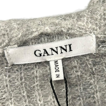 NWT Ganni Gray Mohair Wool Blend Callahan Knit Pullover Hoodie Womens Small