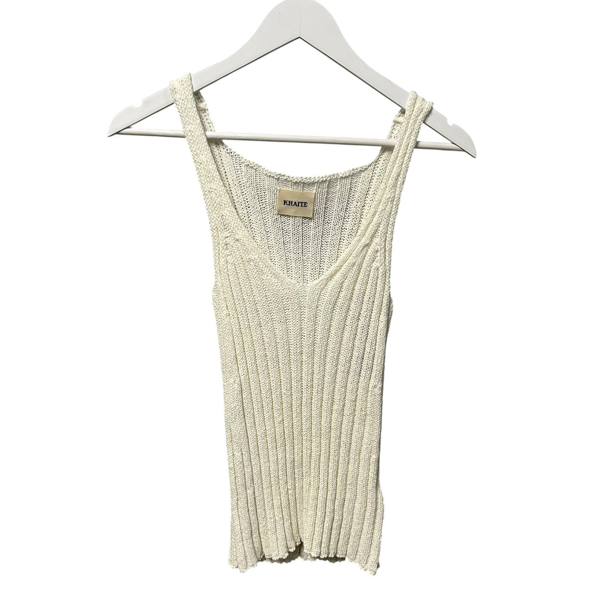 NWT KHAITE Glaze Ivory Val Ribbed V Neck Cotton Blend Knit Tank Top Womens XS