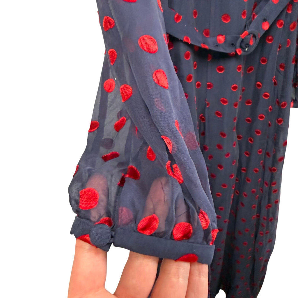 NWT Saloni Jacqui B Dress Navy Bright Rouge Polka Dot Womens Size 2