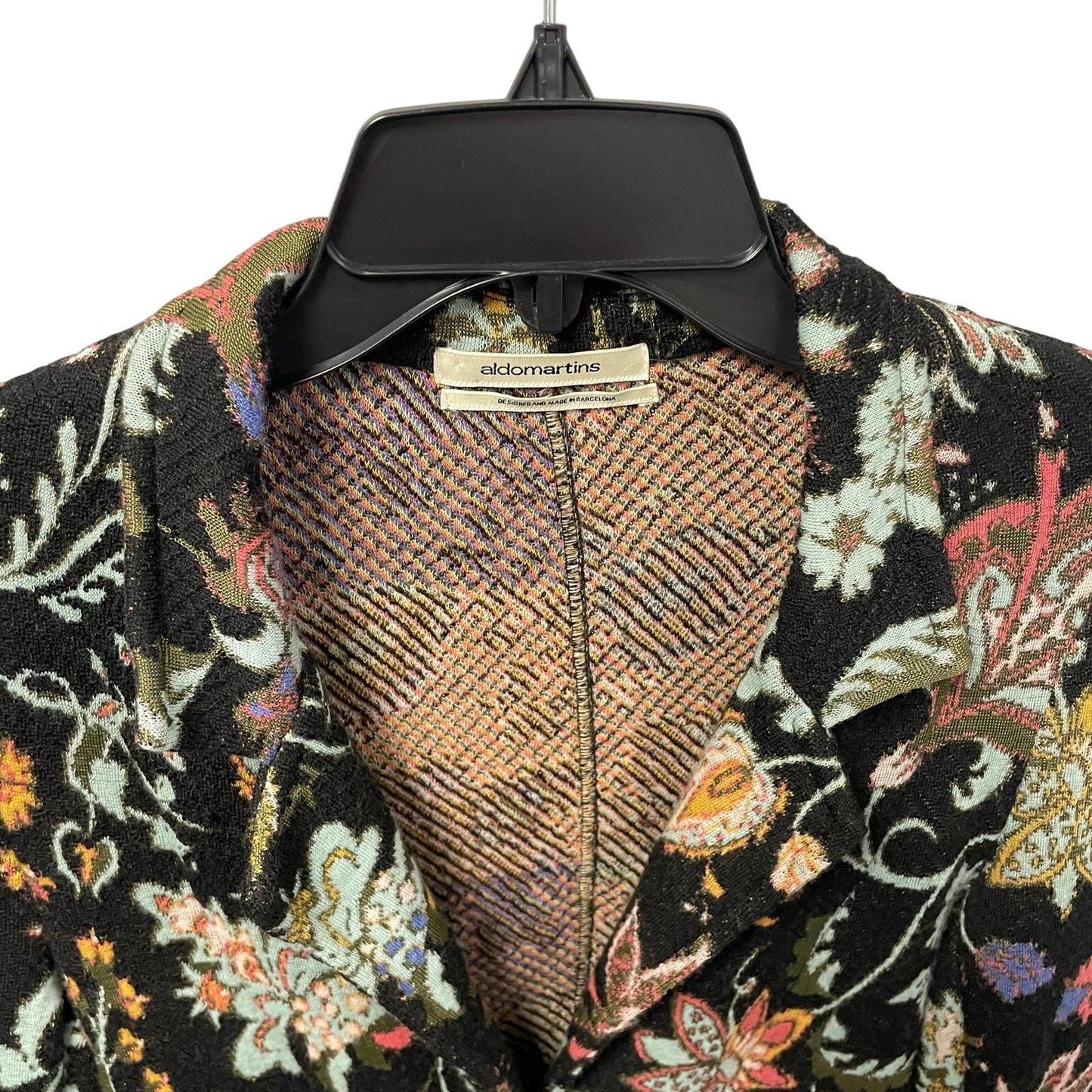 Anthropologie Aldomartins Wool Blend Knit Black Floral Intarsia Blazer Size 4