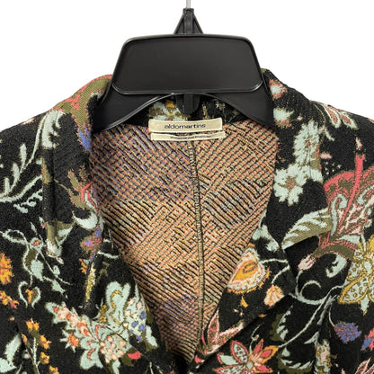 Anthropologie Aldomartins Wool Blend Knit Black Floral Intarsia Blazer Size 4