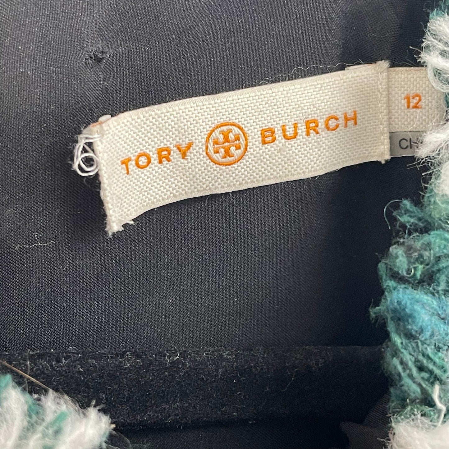 Tory Burch Norfolk Tweed Dress Green White Black Sequin Trim Womens Size 12