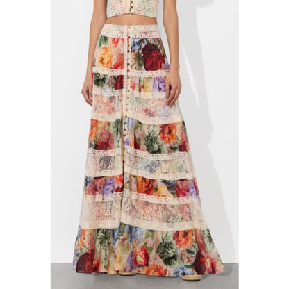 NWT Alice + Olivia Storm Floral Print Adira Tiered A Line Maxi Skirt Womens 0