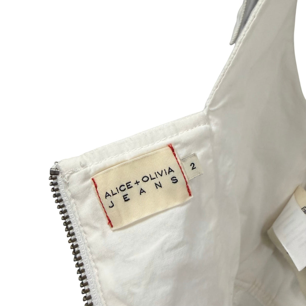 Alice + Olivia Jeans Maryann Tie Shoulder White Denim Mini Dress Womens Size 2