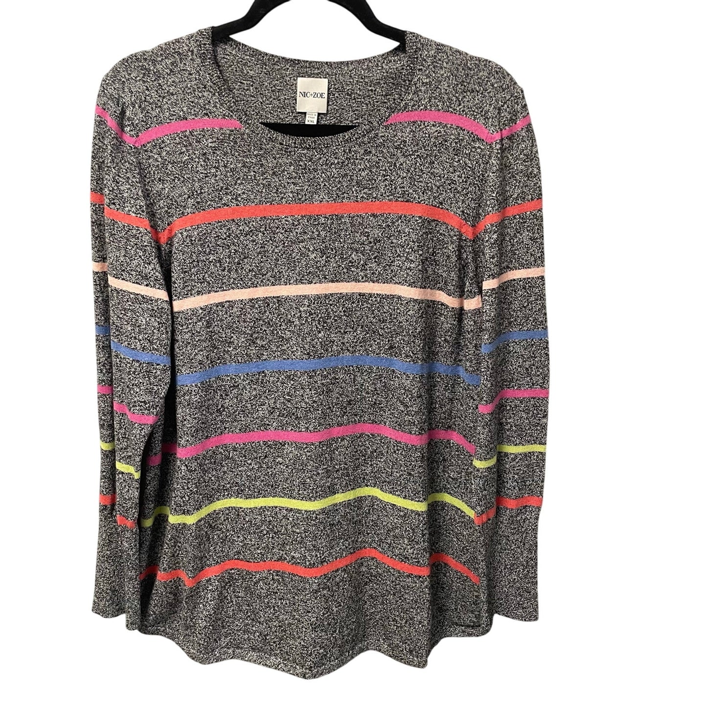 Nic + Zoe Multicolor Striped Long Sleeve Knit Crewneck Top Womens XXL