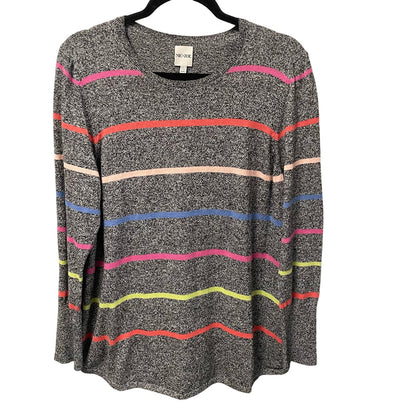 Nic + Zoe Multicolor Striped Long Sleeve Knit Crewneck Top Womens XXL