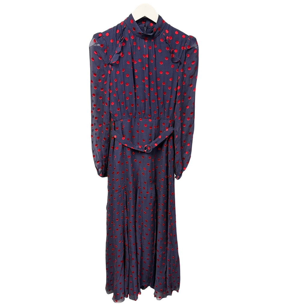 NWT Saloni Jacqui B Dress Navy Bright Rouge Polka Dot Womens Size 2