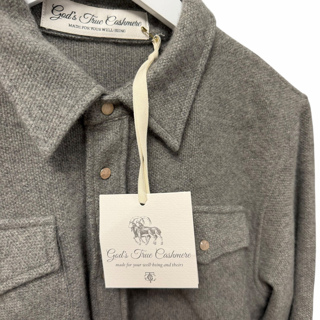 NWT God's True Cashmere Grey Cashmere Shirt Rose Quartz Snap Button Up Size XS