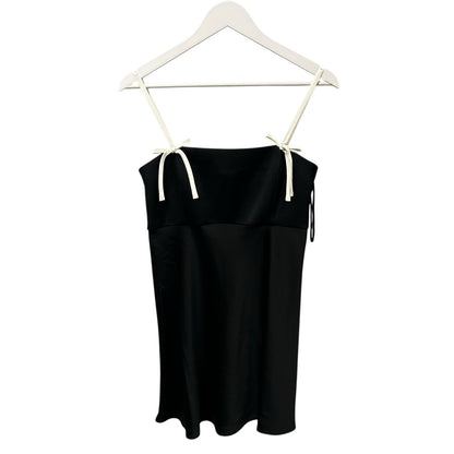 NWT Alice + Olivia Black White Morgan Babydoll Bow Detail Mini Dress Womens 4