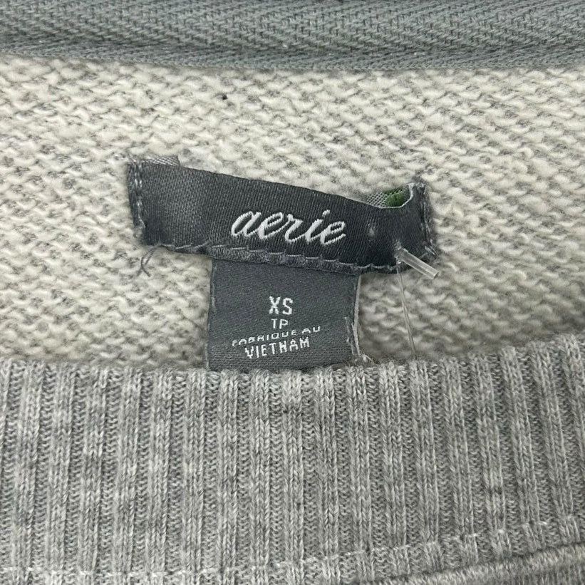 Aerie Gray Navy Maybe Later Cotton Blend Pullover Crewneck Sweatshirt Womens XS