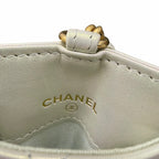 Chanel Quilted Iridescent Calfskin Card Holder On Chain White Luxury Designer