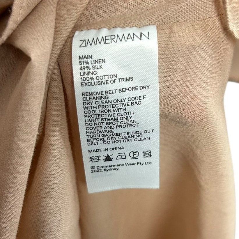 Zimmerman Floral Puffed-Sleeve Belted Midi Dress with Beaded Trim Womens 0 US 4