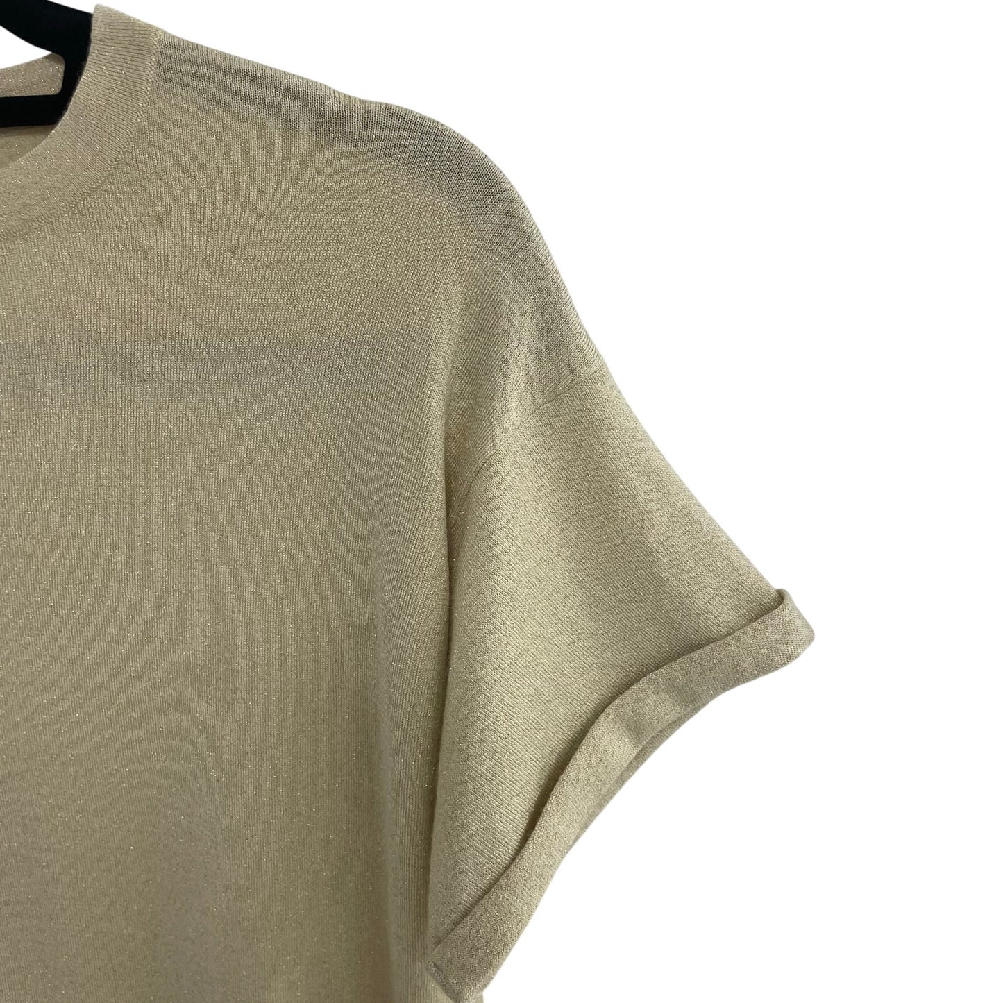 Brunello Cucinelli Gold Metallic Short Sleeve Cashmere Silk T-Shirt Womens Small