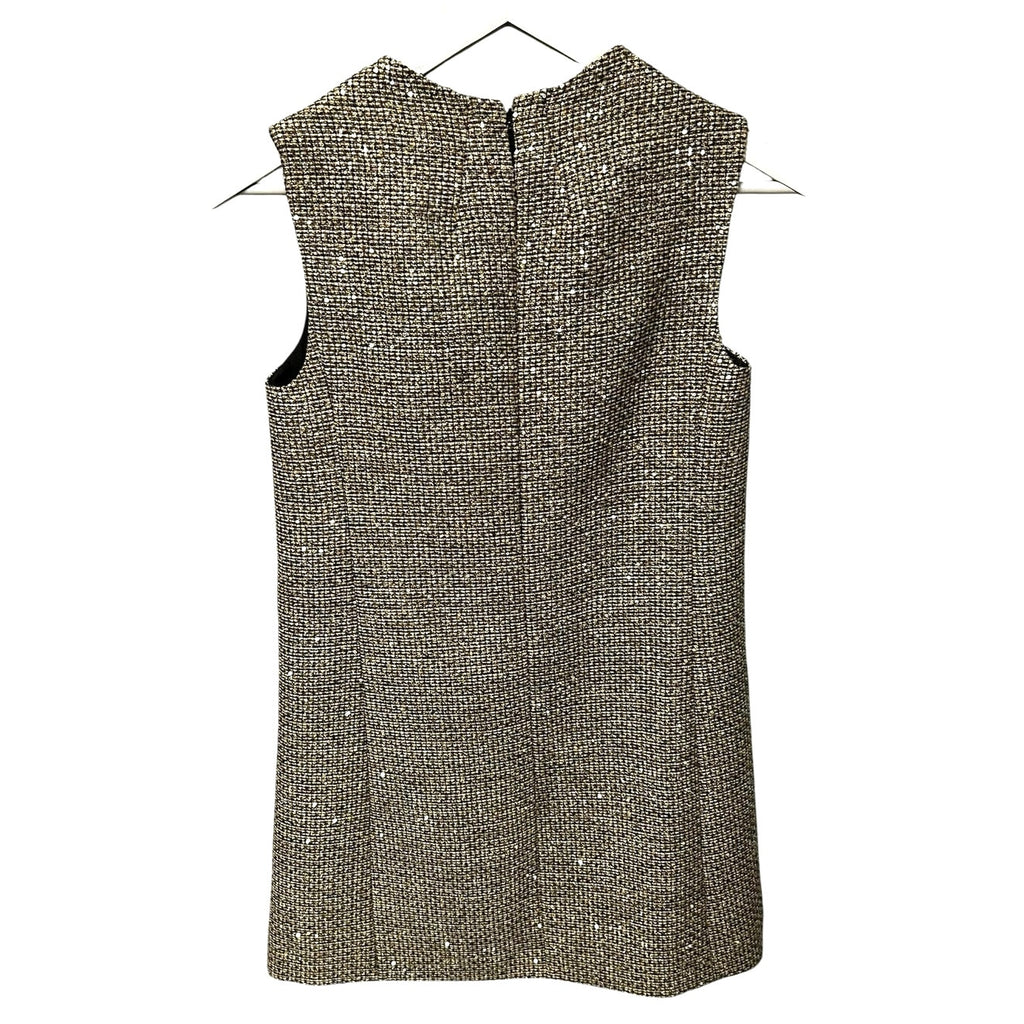 Saint Laurent Sequin Embellished Metallic Tweed Mini Shift Dress Womens 36 US 4