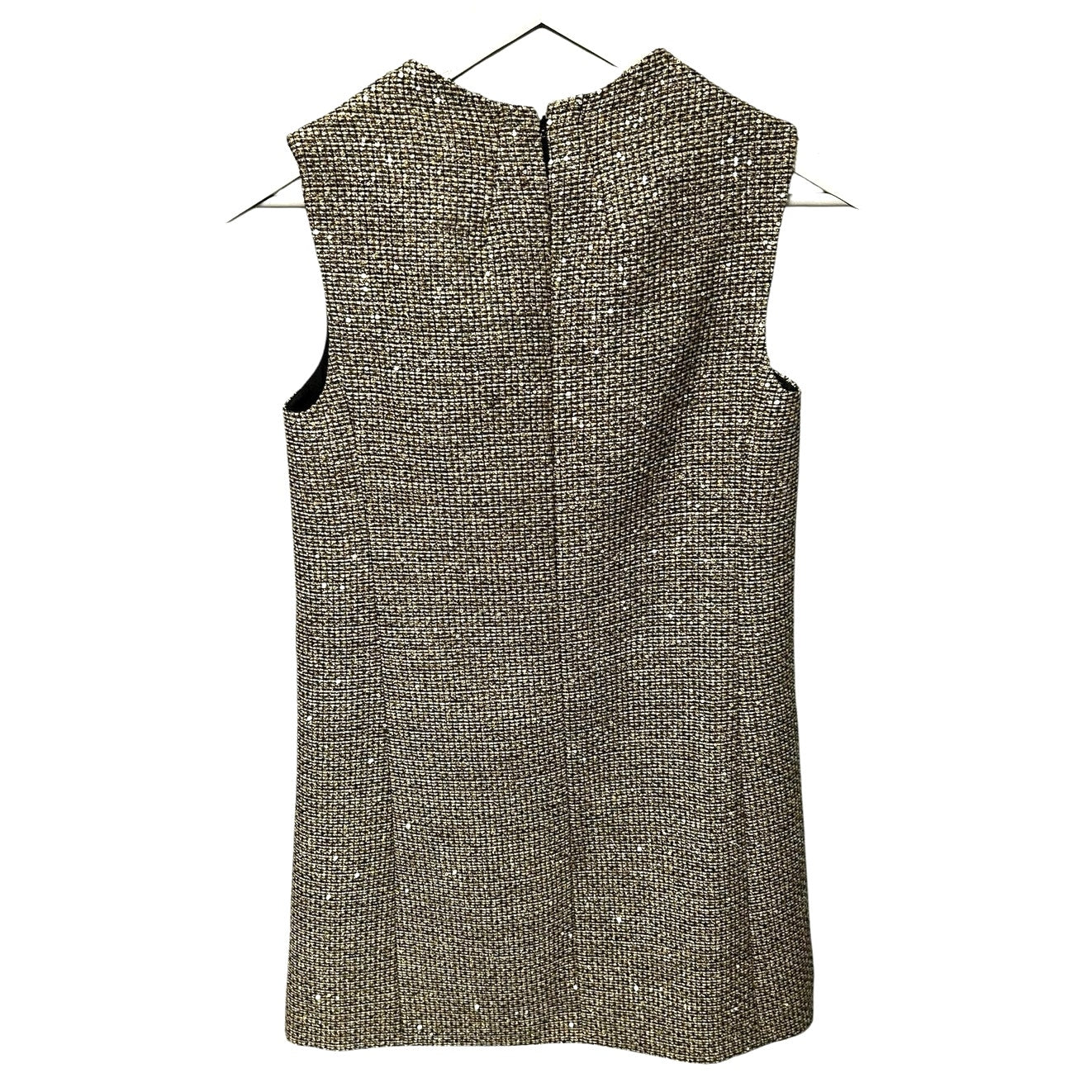 Saint Laurent Sequin Embellished Metallic Tweed Mini Shift Dress Womens 36 US 4