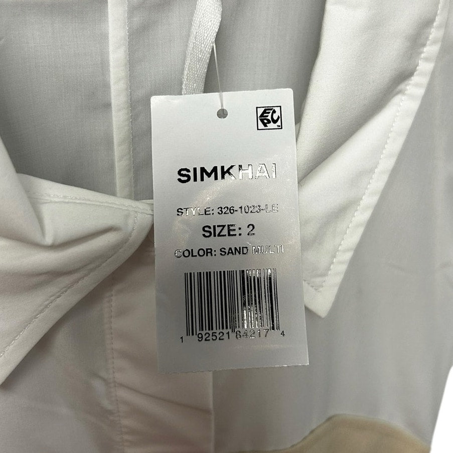 NWT Simkhai Sand Tan White Sundae Linen Blend Flare Mini Dress Womens 2
