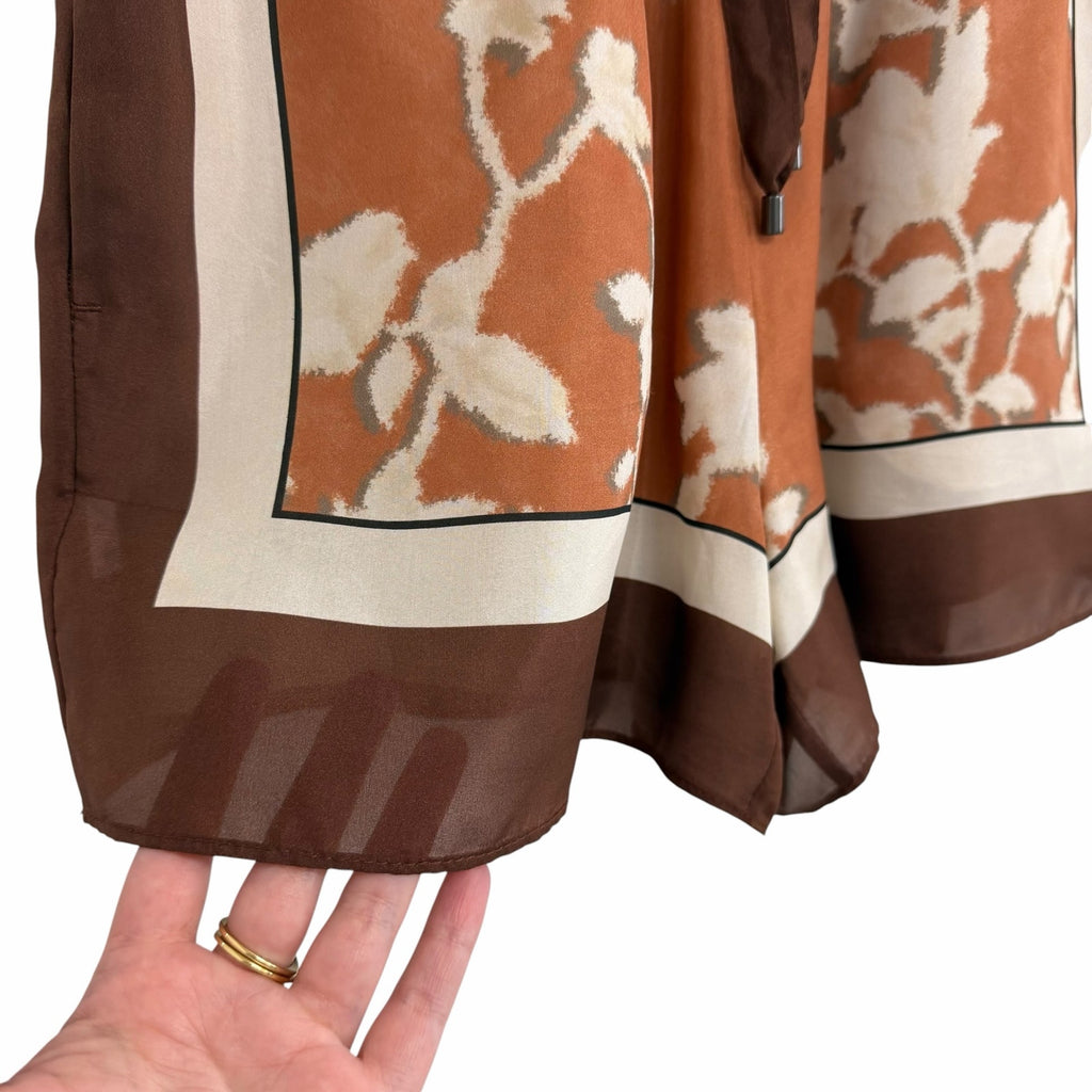 Brunello Cucinelli Silk Floral Print Drawstring Shorts Brown Orange Womens US 2