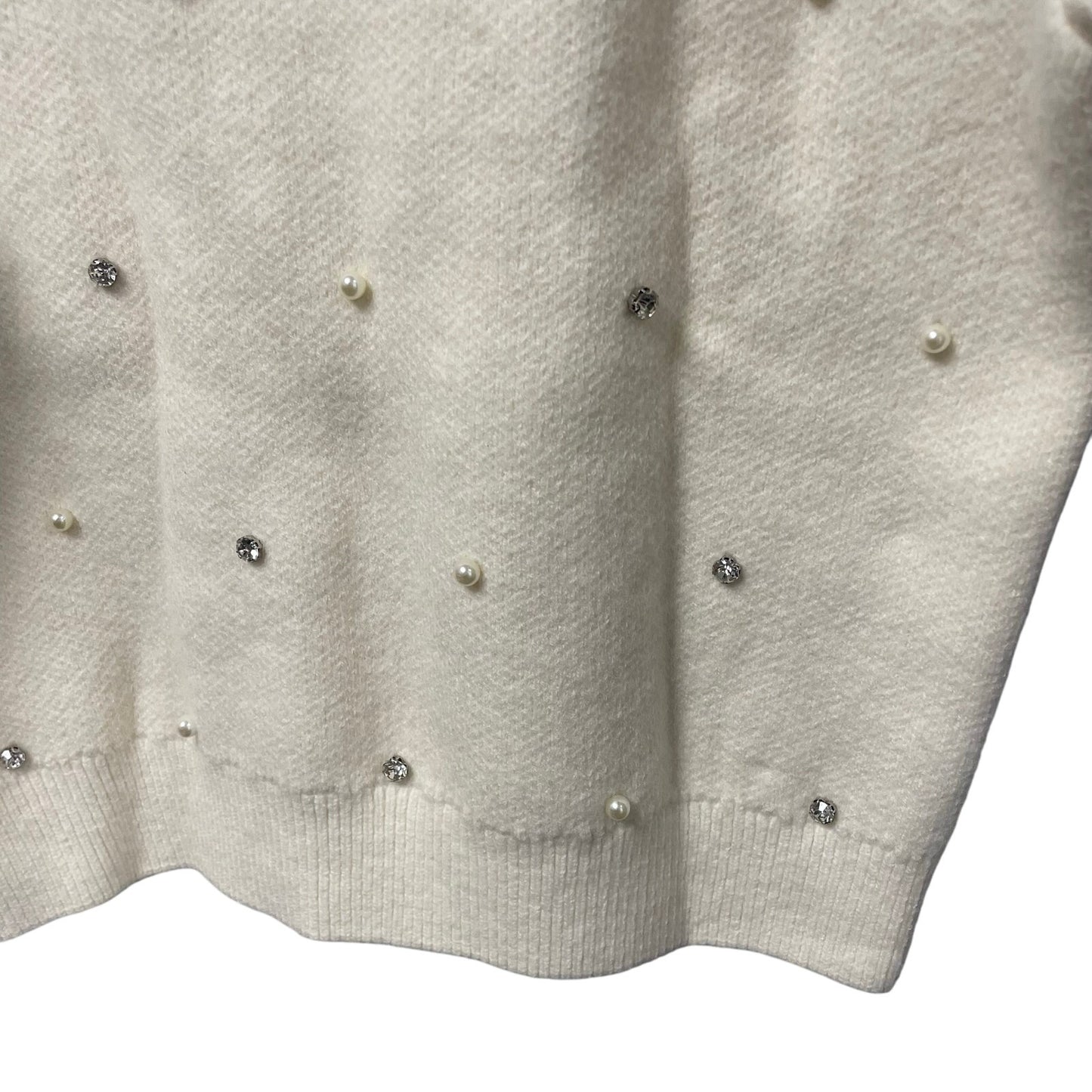 English Factory Scalloped Puff Sleeve Embellishment Knit Sweater Ivory Small