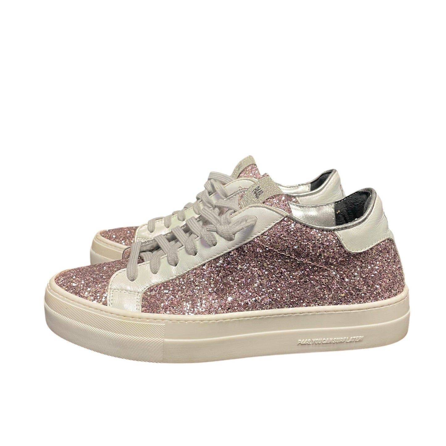 P448 Thea Sneaker in Pink Glitter Metallic Lace Up Womens Size 40 / US 9.5 - 10