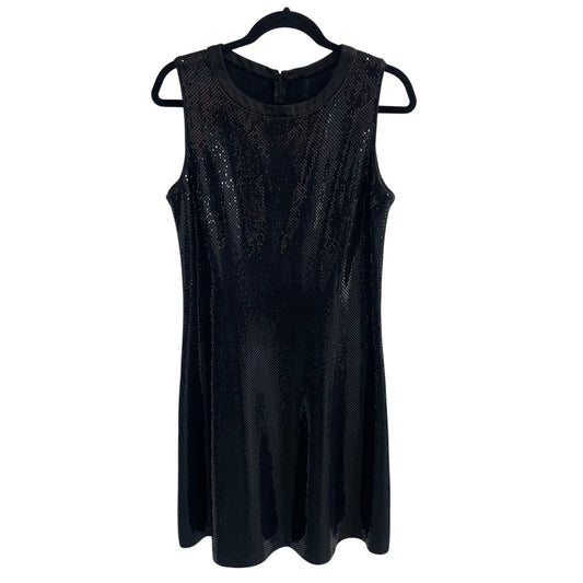 St. John Evening Black Metallic Sequin Knit Sleeveless Dress Womens Size 10