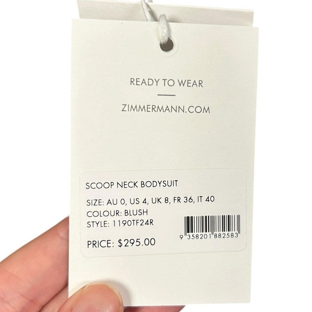 NWT Zimmermann Blush Pink Lace Scoop Neck Bodysuit Womens US 4