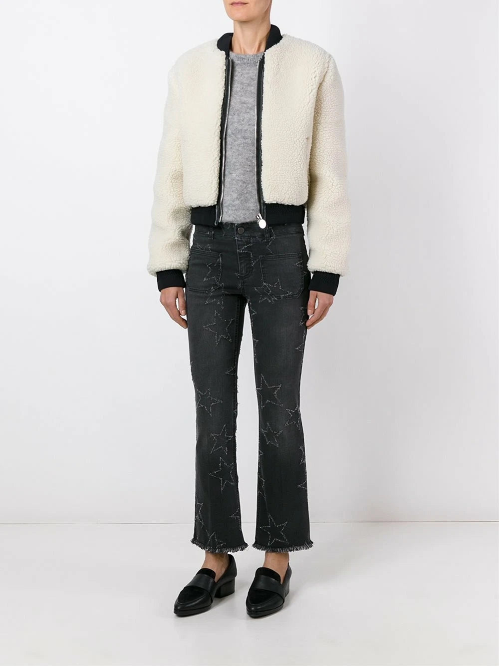 Stella McCartney Womens Frayed Star Crop Flared Jeans 27 US 2 Streetwear Grunge