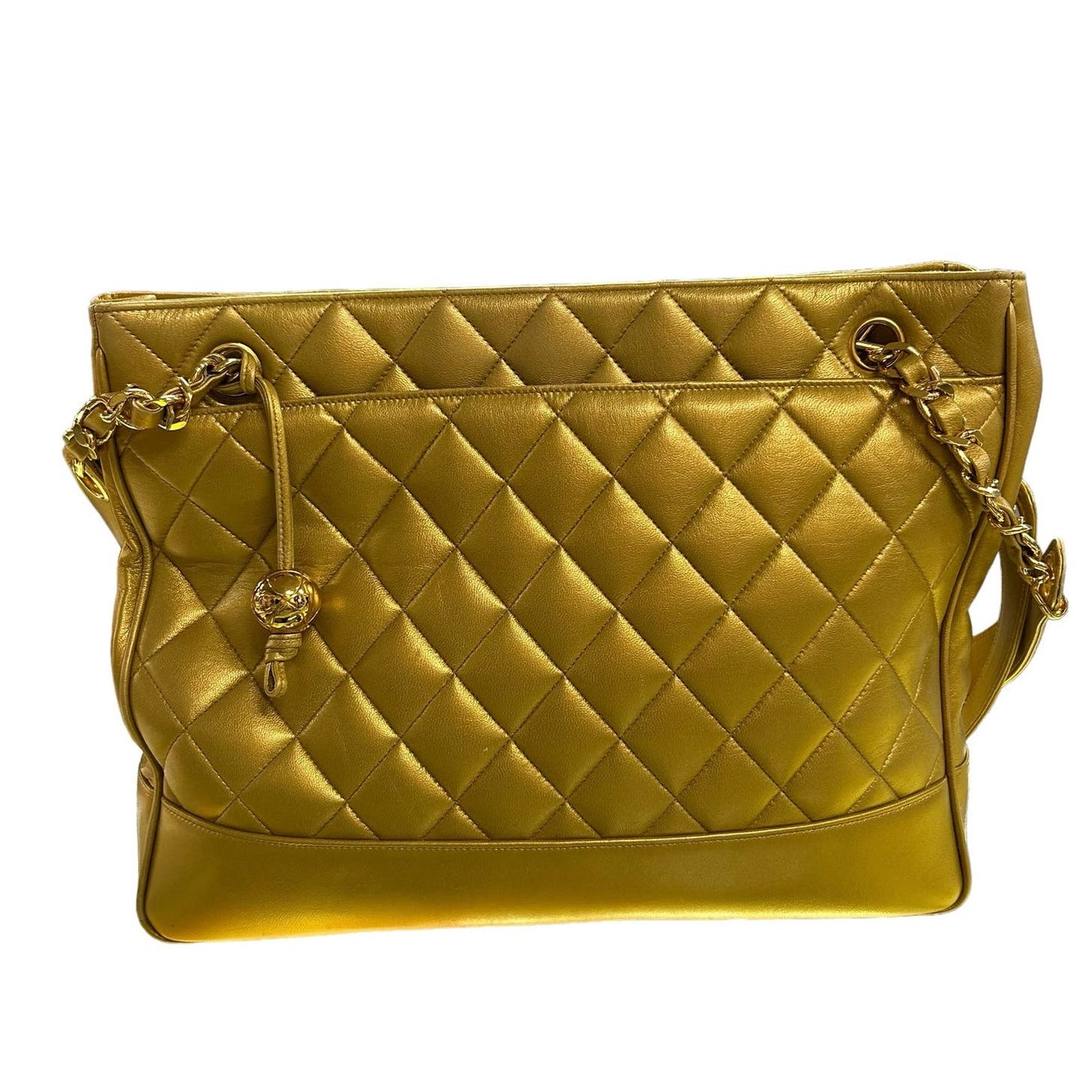 Chanel Gold Coco Ball Matelassé Chain Leather Shoulder Tote Bag