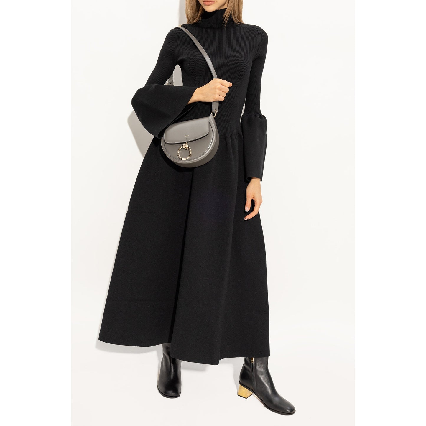 NWT Chloe Black Mock Neck Knit Sweater Dress Womens XS